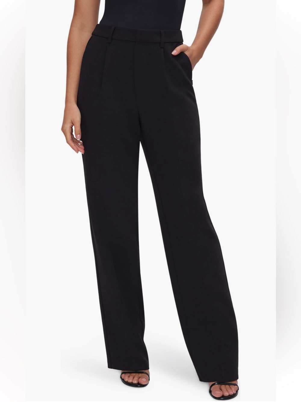 Good American Luxe Suiting Column Wide Leg Trousers Black Size 4/27